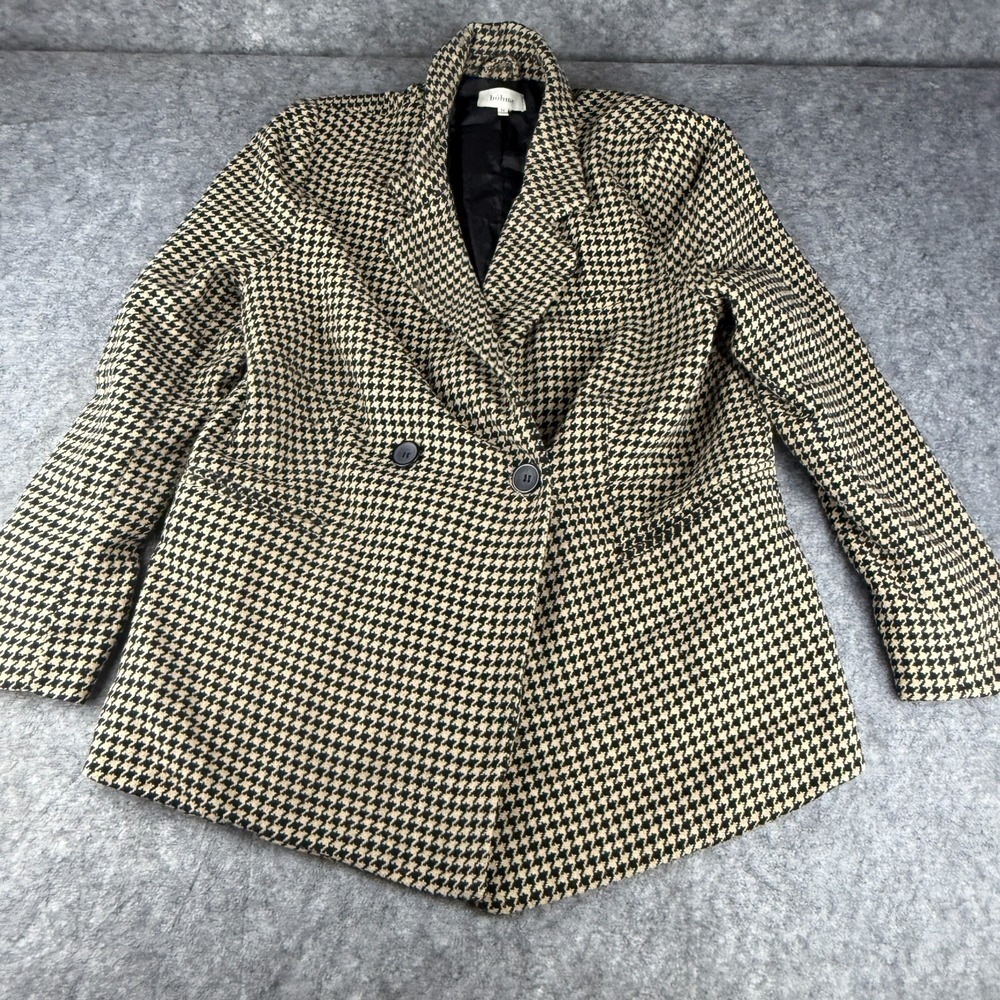 Bohme Double Breasted Blazer Women M Brown‎ Houndstooth Plaid Academia Jacket